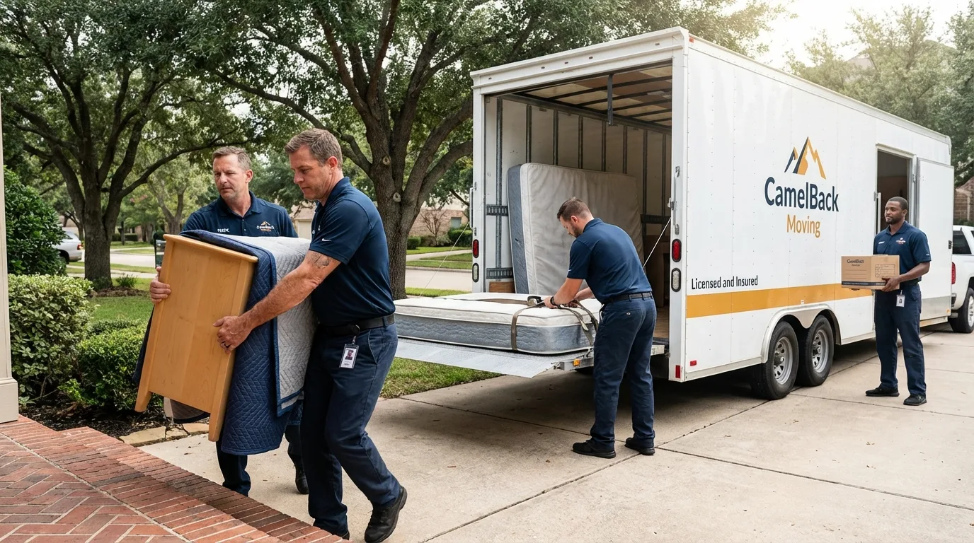 Crew loading residential truck for cross-state move from Danbury, NC